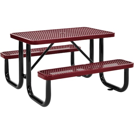 Global Industrial Rectangle Picnic Table, Red, Expanded Metal, 4 ft L 695485RD